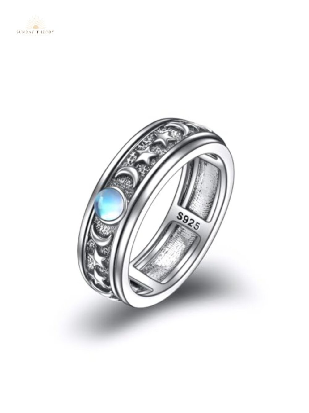 Sterling Silver Anxiety Spinner Ring Fidget Rotatable Mood Ring Relieve Stress